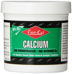 Rep-Cal poudre calcium sans phosphore, emballage pratique pour dosage quotidien.