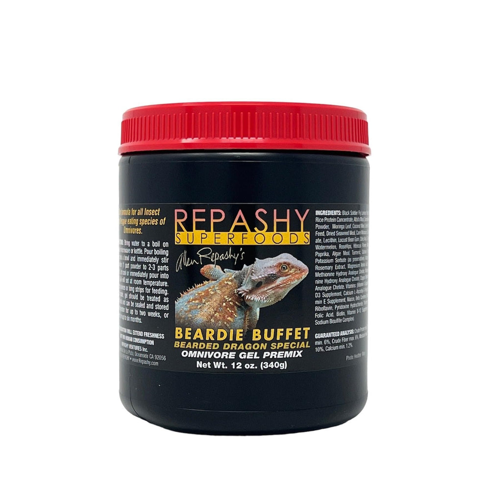 Repashy Buffet du dragon barbu — pot de 340 g, nourriture complète pour dragons barbus omnivores.