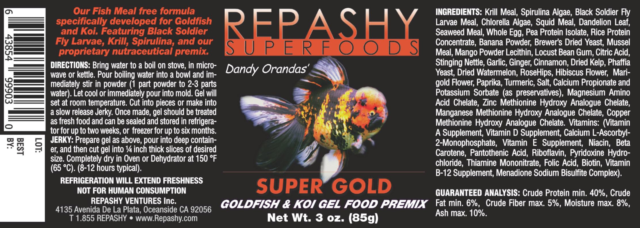 Repashy Super Gold : gel alimentaire servi dans l’aquarium, soutien nutritif pour Goldfish et Koi.