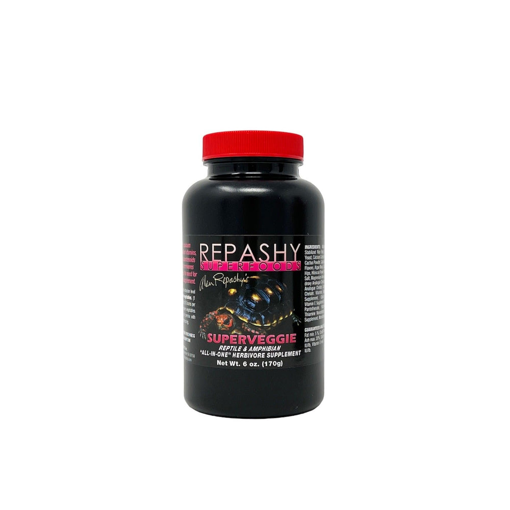 Repashy SuperVeggie 6oz dans son bocal, alimentation complète pour animaux herbivores et omnivores.