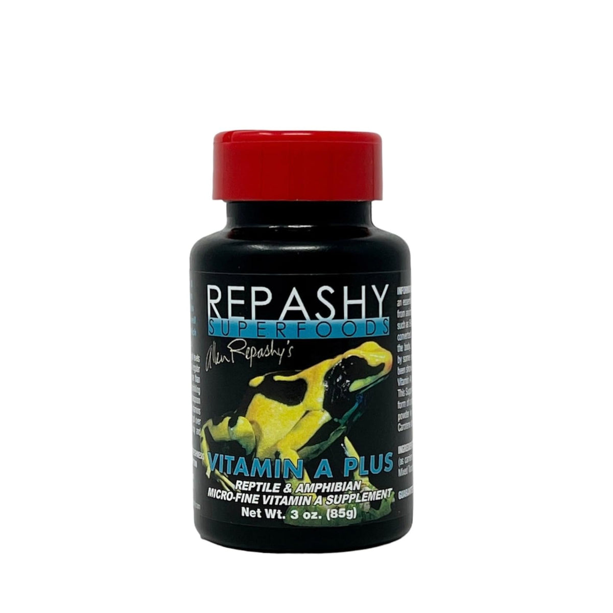 Repashy vitamine A Plus – bouteille montrant le complément – soutien potentiel de la vitamine A pour reptiles et amphibiens.