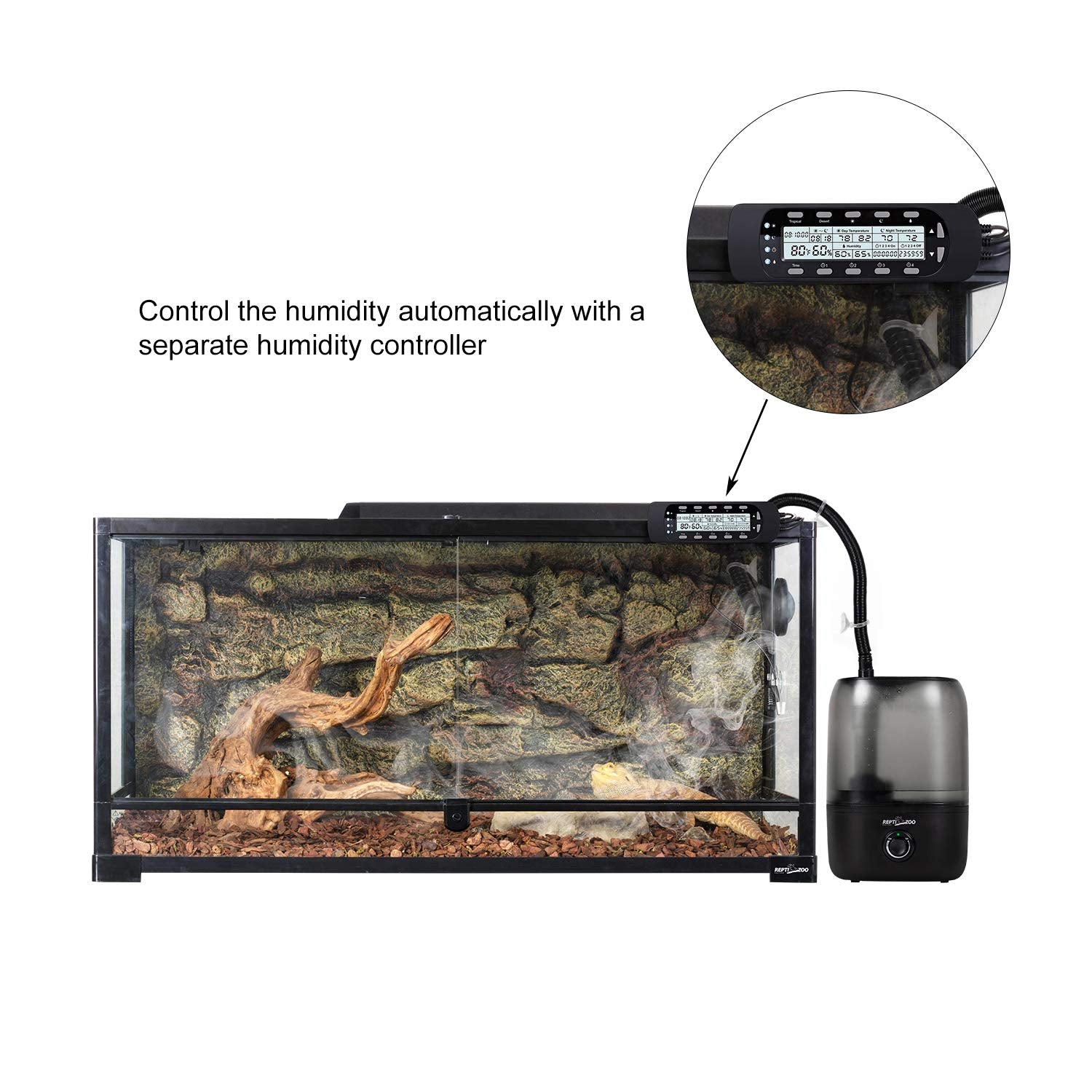 REPTI ZOO connexion hygrostat contrôle précis d’humidité.