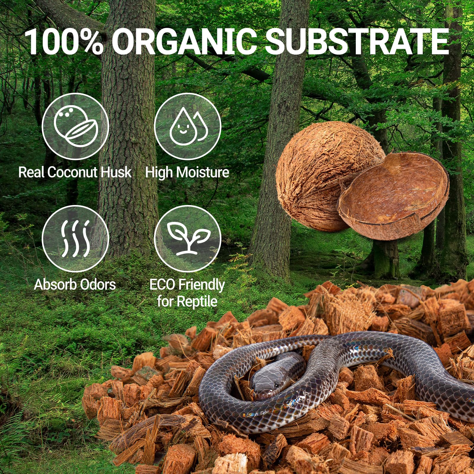 Substrat coco REPTI ZOO humide, pour terrarium mieux humidifié.