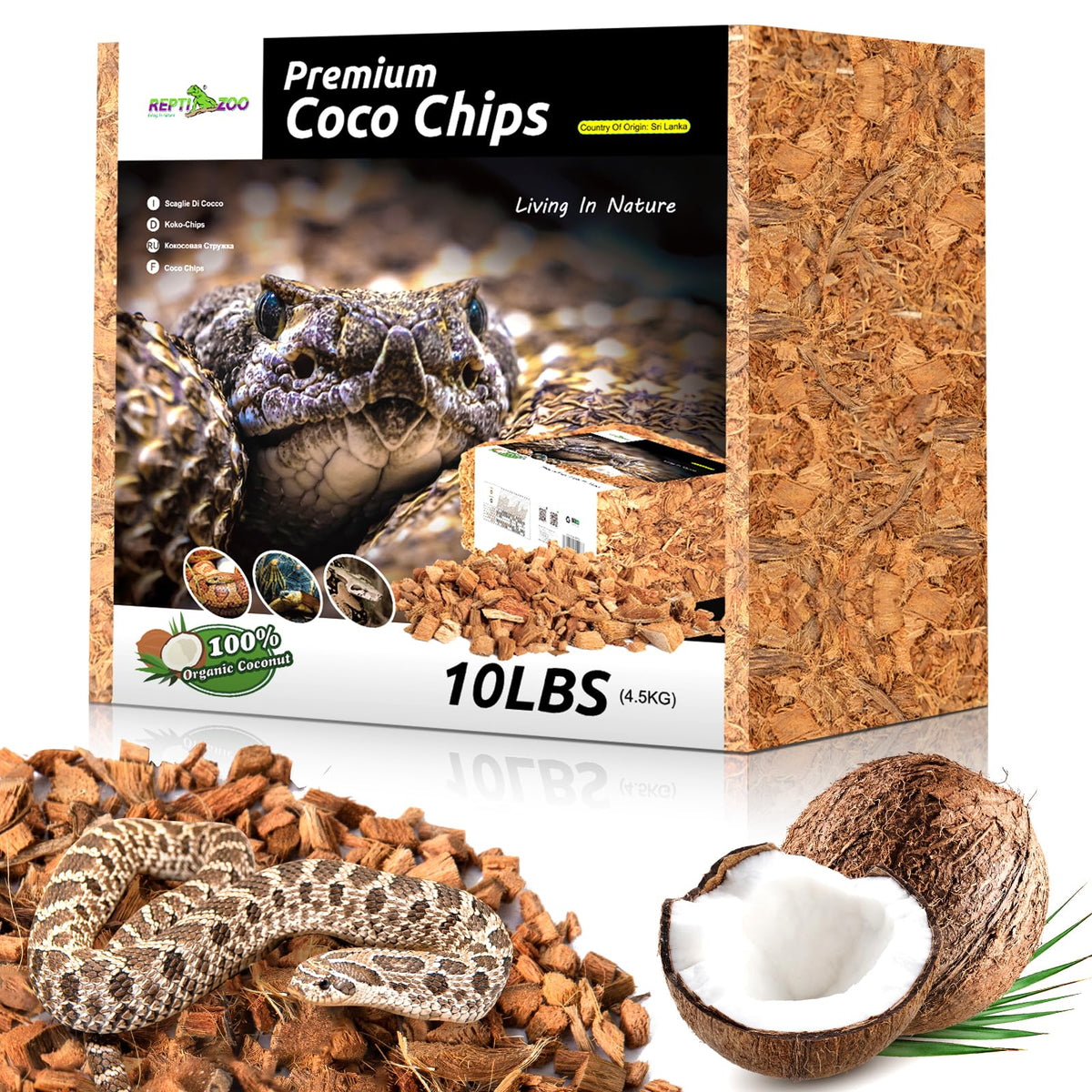 Terrarium avec le substrat coco REPTI ZOO, habitat naturel et propre.