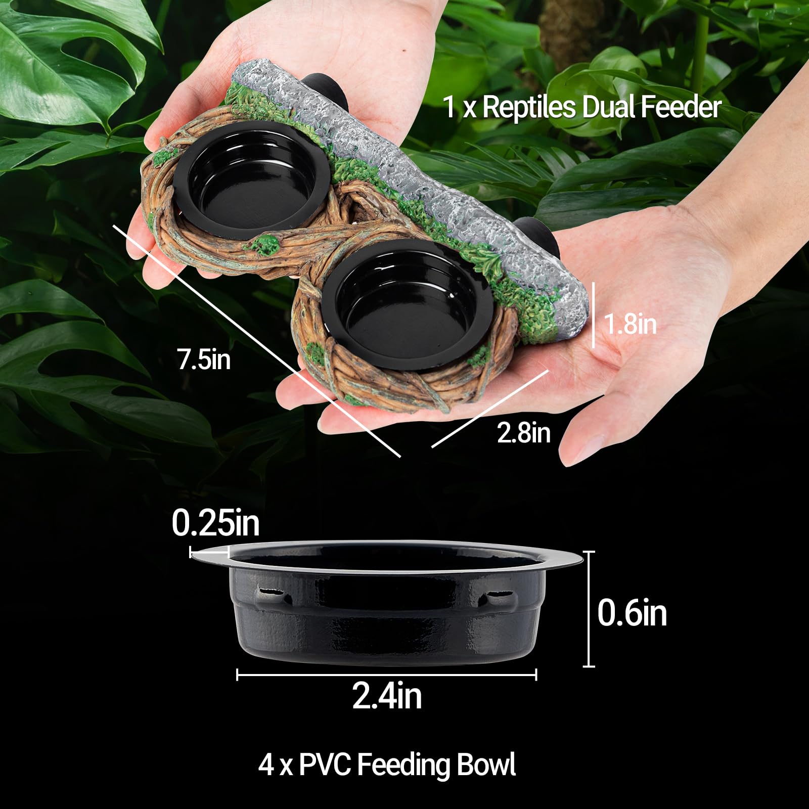 REPTI ZOO tasses d’alimentation en PVC, quatre unités faciles à utiliser.