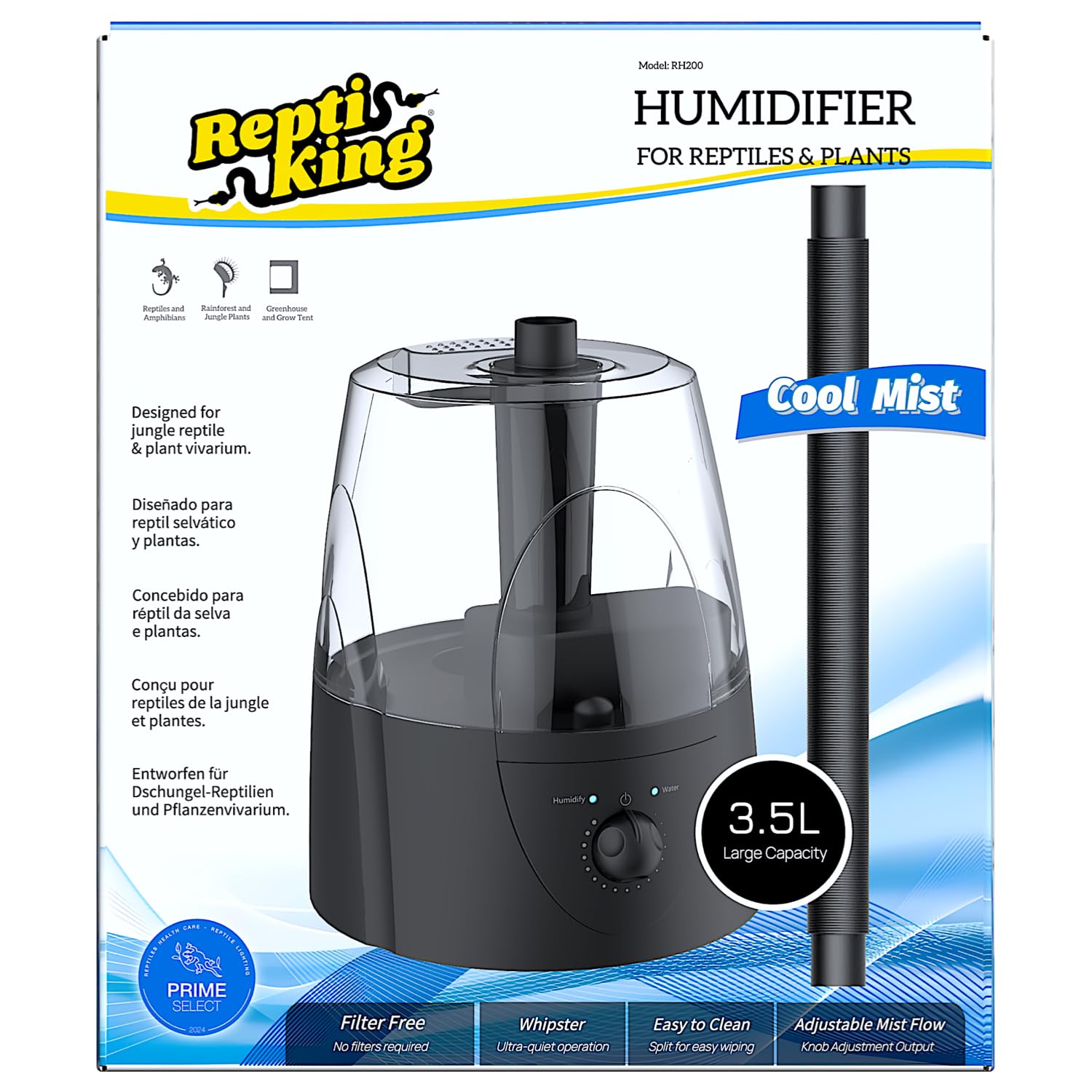 Brumisateur ReptiKing avec réservoir 3,5 L prêt pour terrarium et tente de culture.