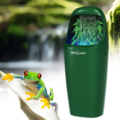 Distributeur d’eau REPTIZOO avec feuilles, hydratation naturelle pour reptiles.