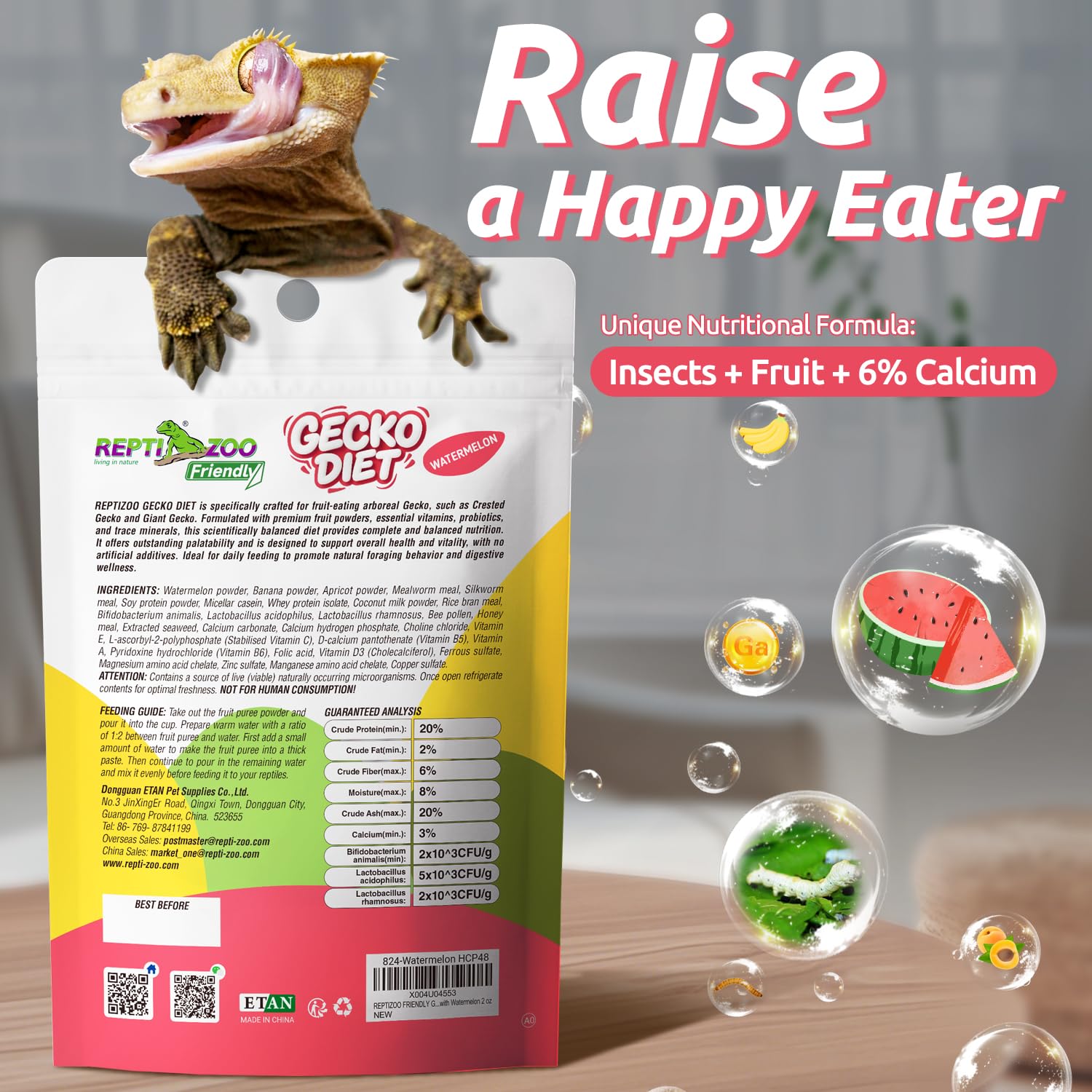 REPTIZOO FRIENDLY Gecko Food mélange fruits banane et apricot, stimulant l'appétit des geckos.