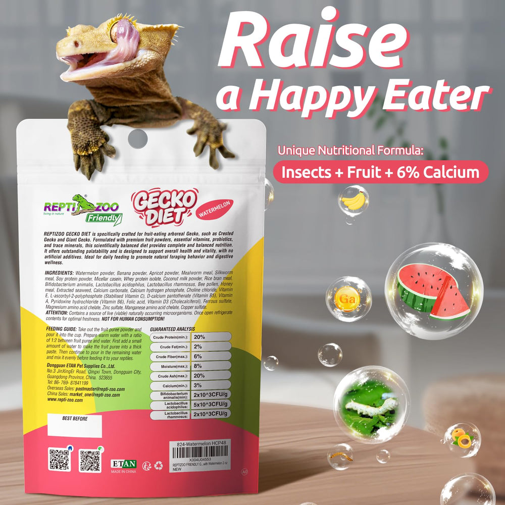 REPTIZOO FRIENDLY Gecko Food mélange fruits banane et apricot, stimulant l'appétit des geckos.