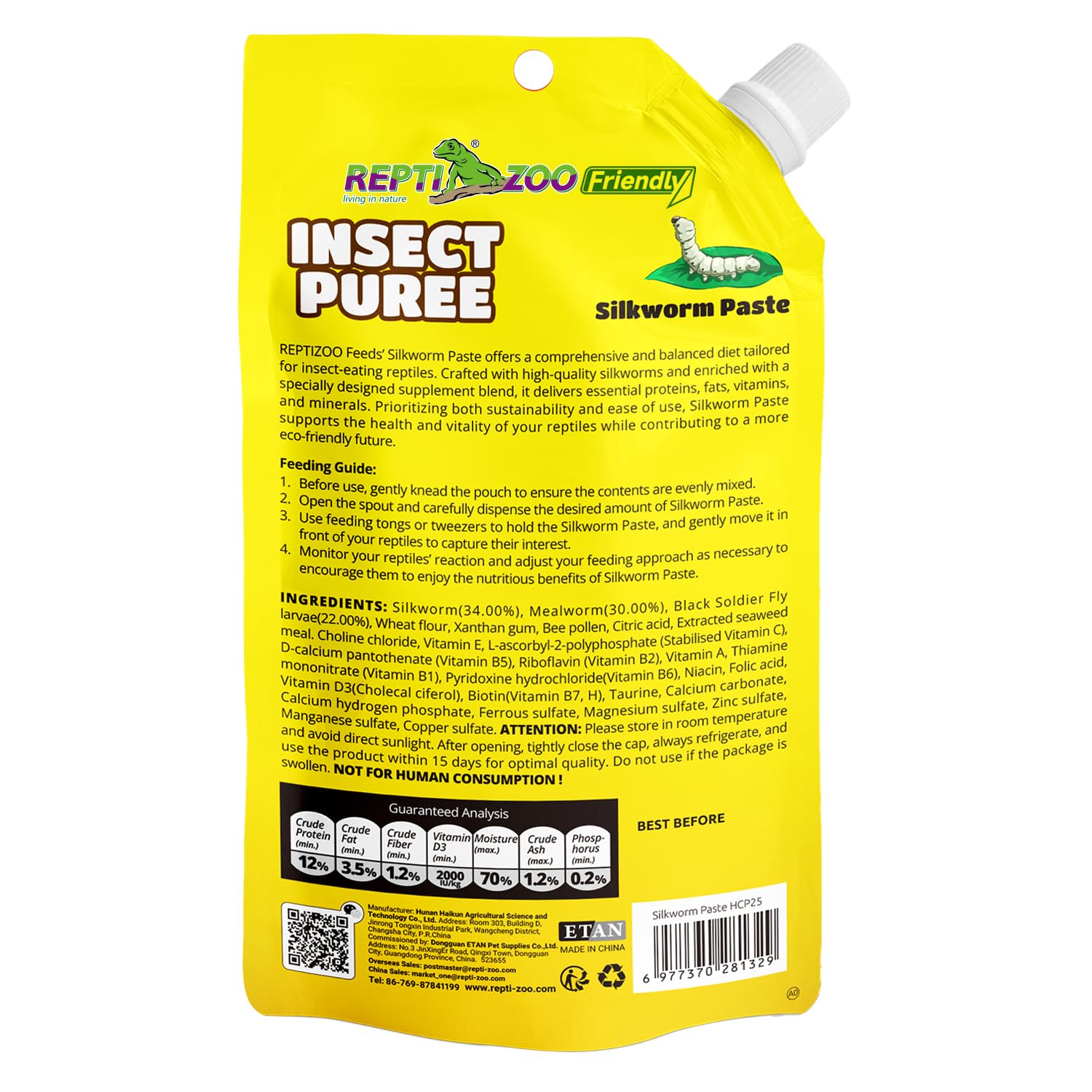 REPTIZOO FRIENDLY purée d'insectes vers de farine, portion adaptée pour reptiles.