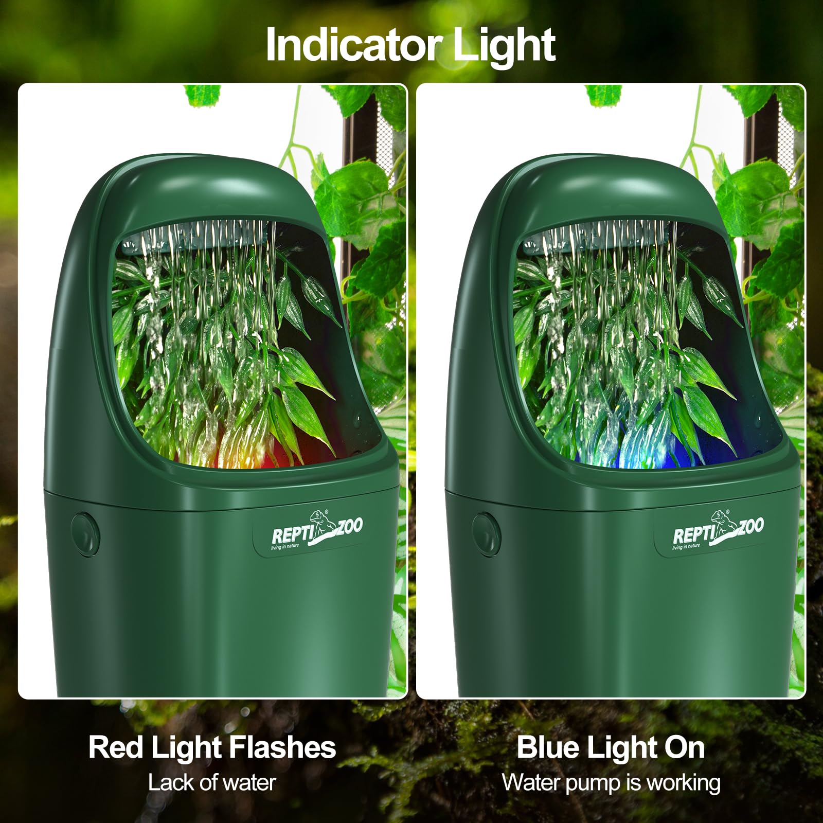 Indicateur lumineux REPTIZOO bleu, signe de bon fonctionnement.