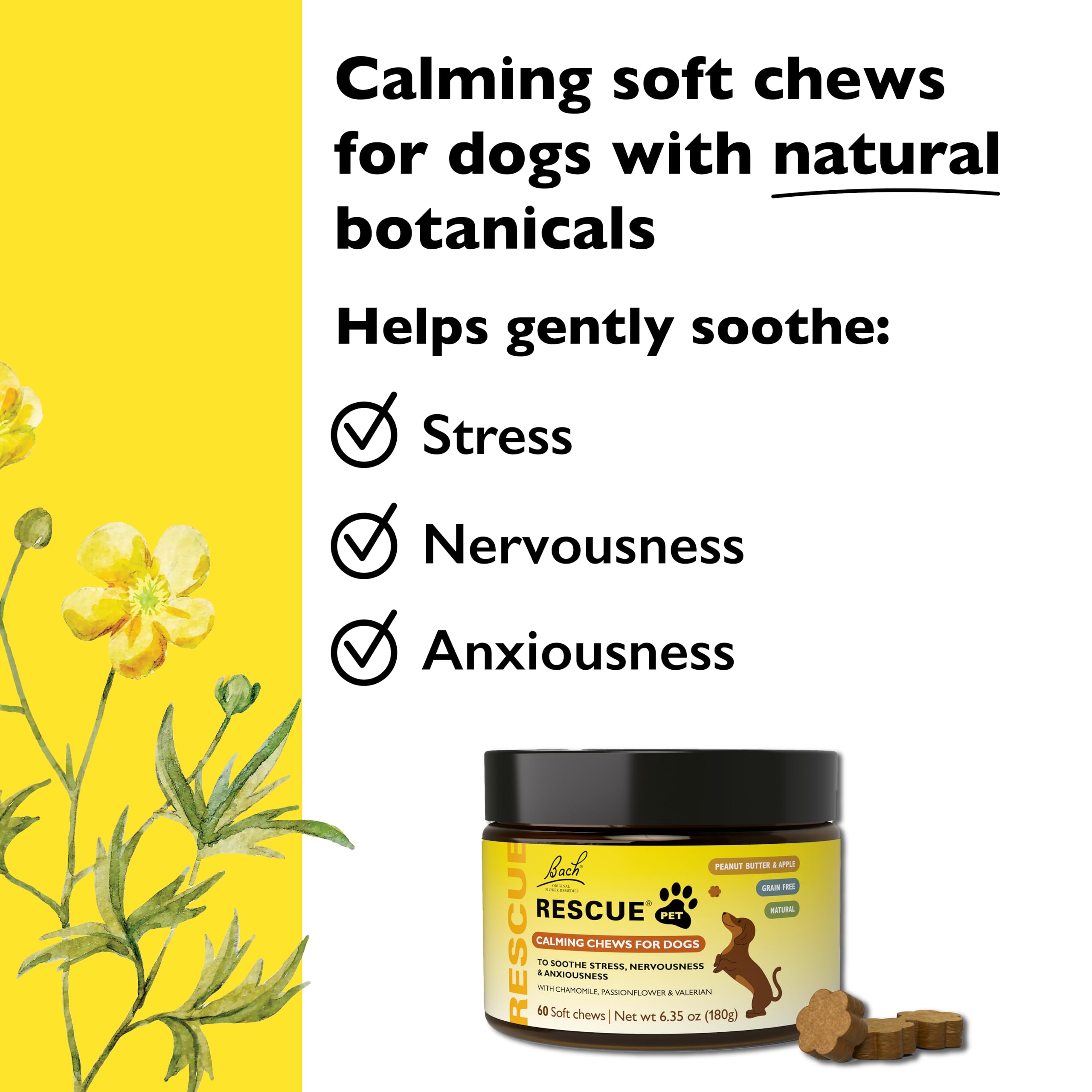 RESCUE Pet Chews, texture molle adaptée au mâchonnement quotidien des chiens.