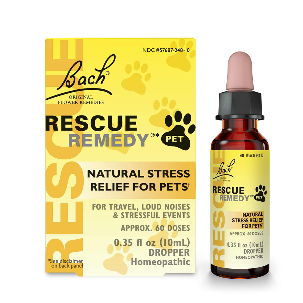 Gouttes RESCUE pour animaux dans un flacon de 10 ml, faciles à utiliser.
