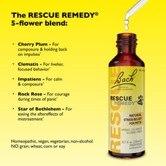 RESCUE Rescue Remedy Pet Dropper – bouteille et flacon visibles, promesse de calme sans sédation.