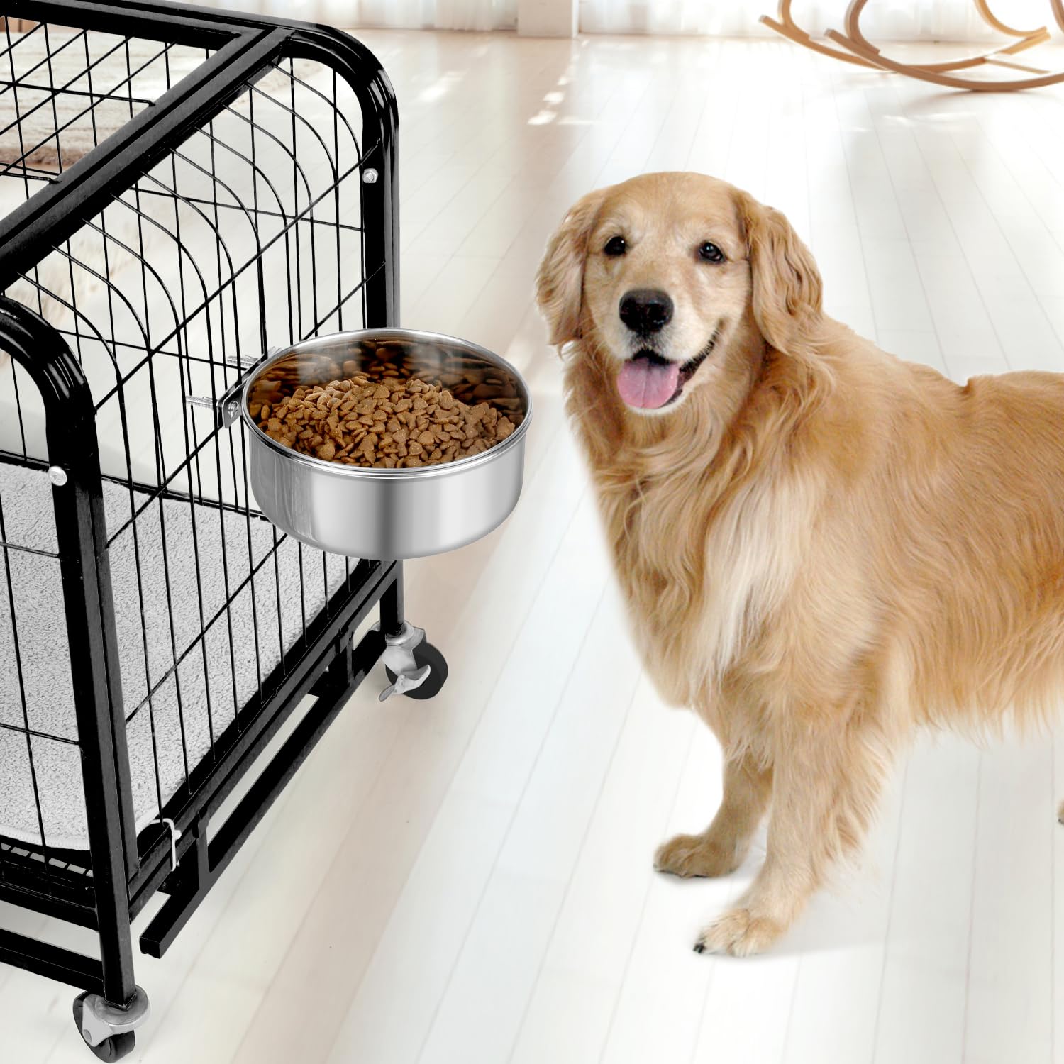 Bol Reshiho en inox pour chiens et chats en cage, pratique