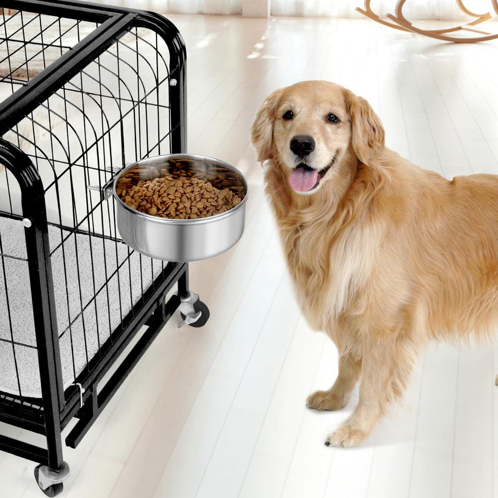 Bol Reshiho en inox pour chiens et chats en cage, pratique