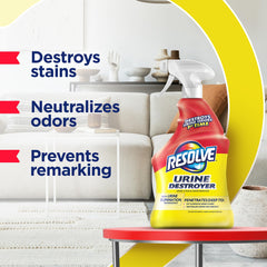 Resolve Urine Destroyer Spray – application-canape: élimine les taches et neutralise les odeurs.