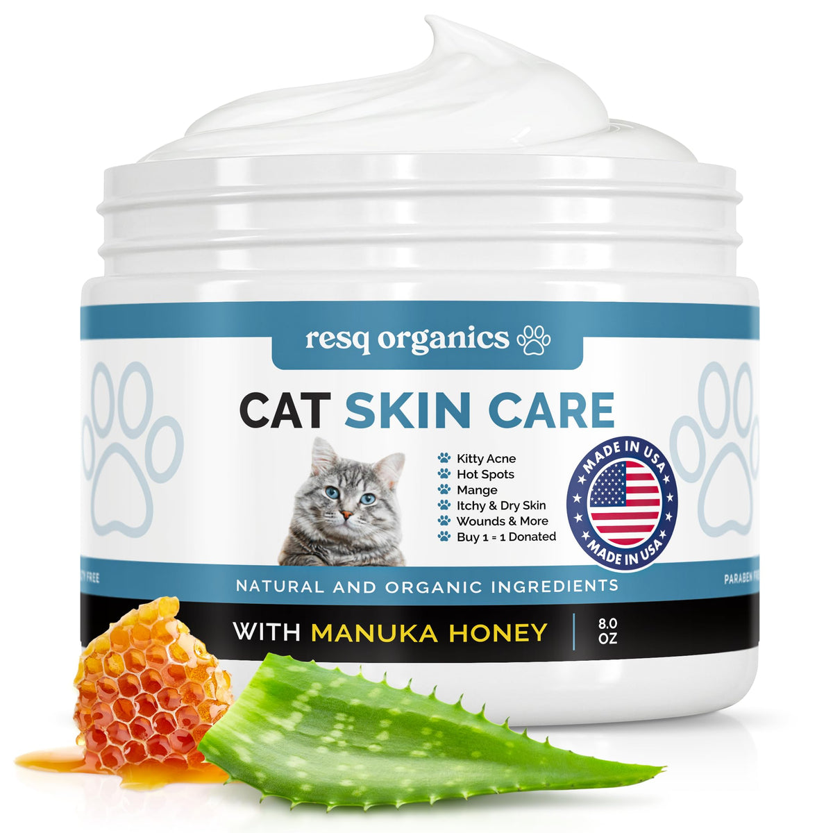Baume ResQ Organics pour patte de chat, apaise les irritations et protège les pattes.
