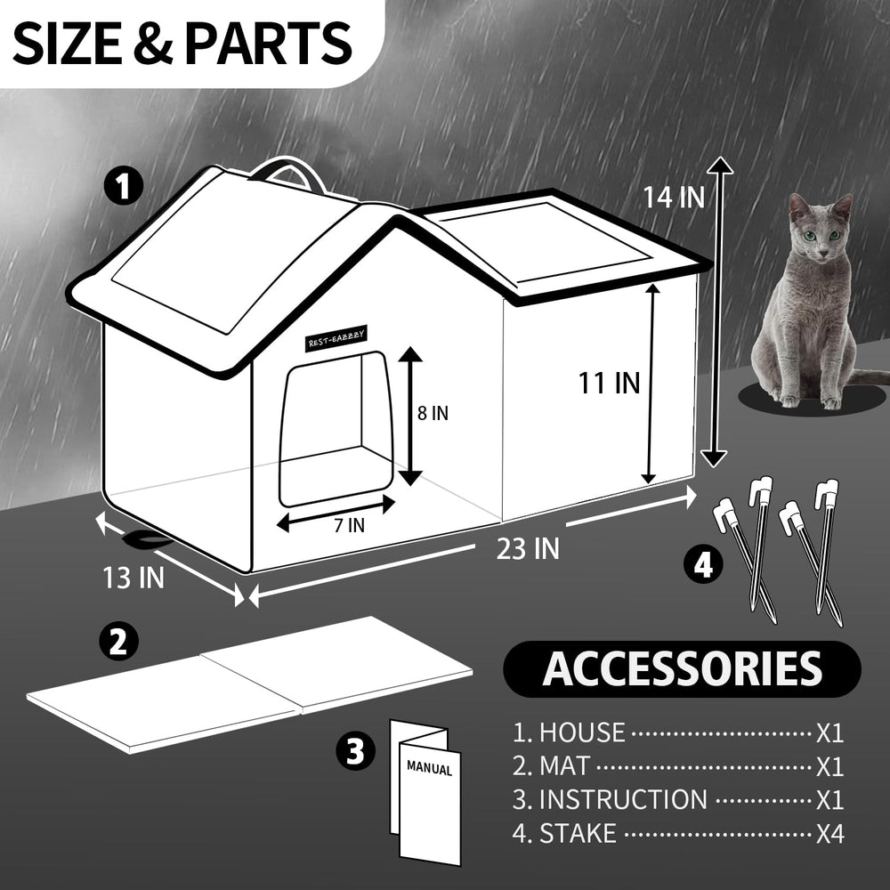 Rest-Eazzzy habitat chat feral – dimensions 23L x 13W x 14H, pratique pour installation.
