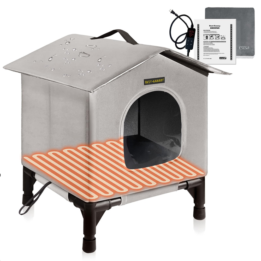 Rest-Eazzzy maison-chats-chauffee-exterieur-gris offre chaleur et protection.