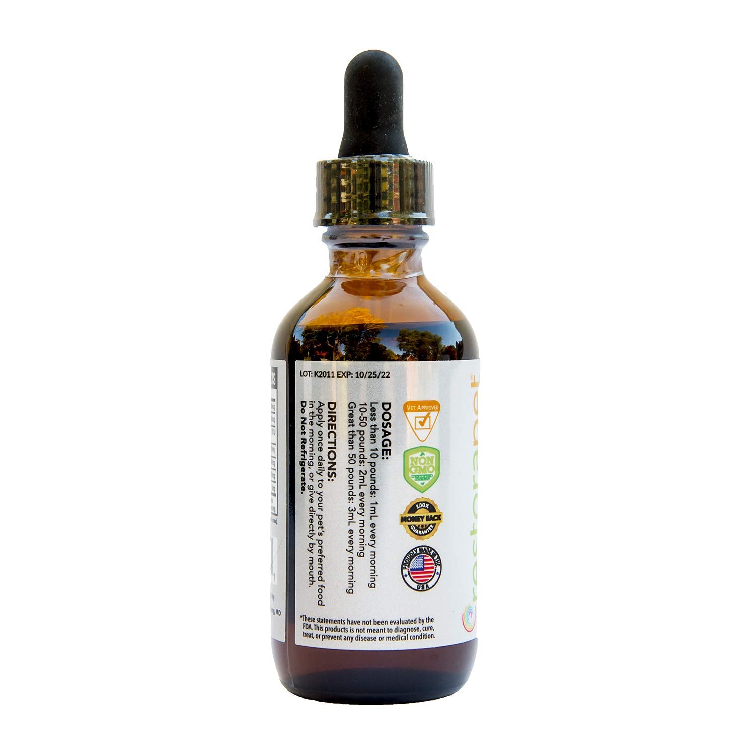 RestoraPet AM Bacon – Étiquette sans OGM et formulation transparente.