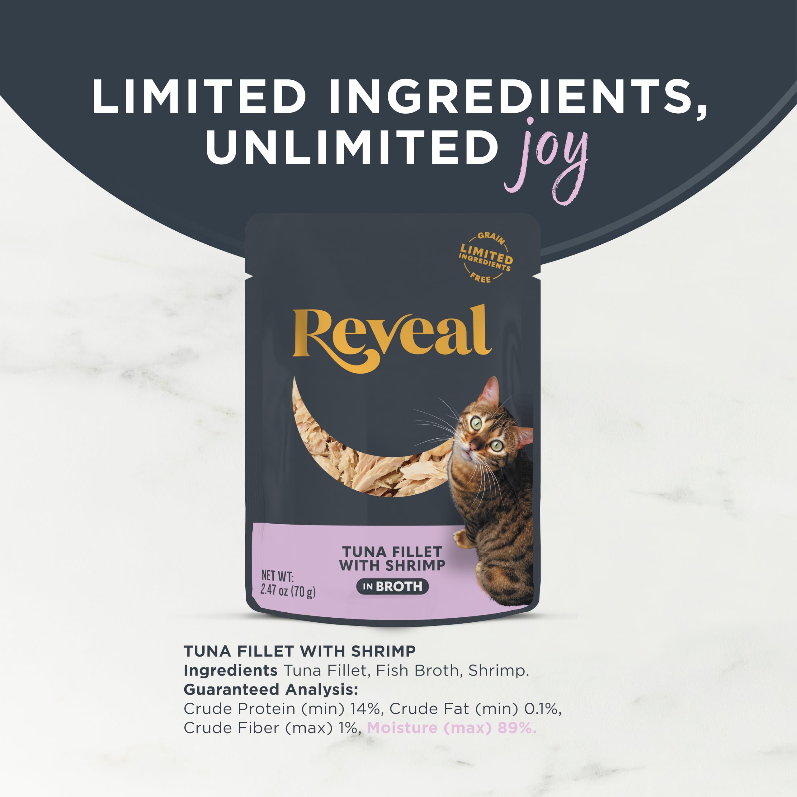 Reveal alimentation humide chat sans additifs artificiels, ingrédients limités.
