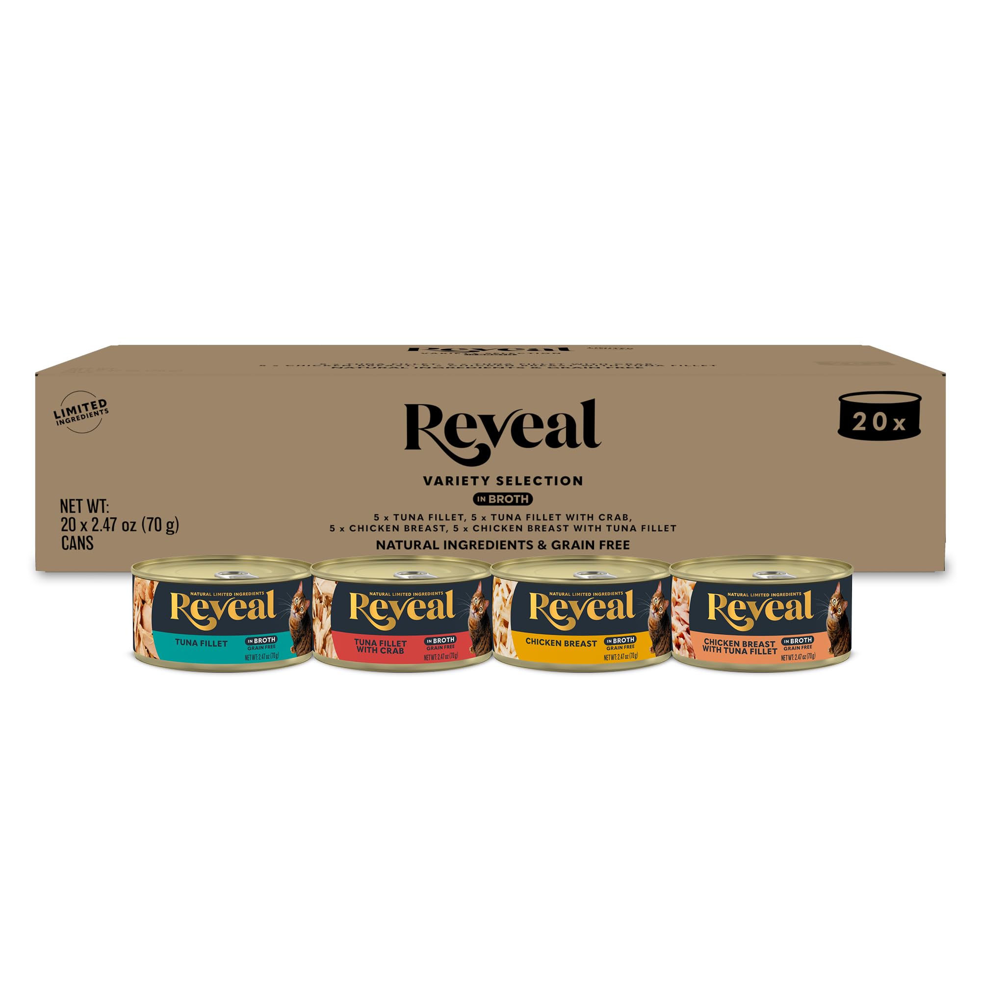 Reveal chat conserve poisson bouillon, hydratation naturelle et goût authentique.