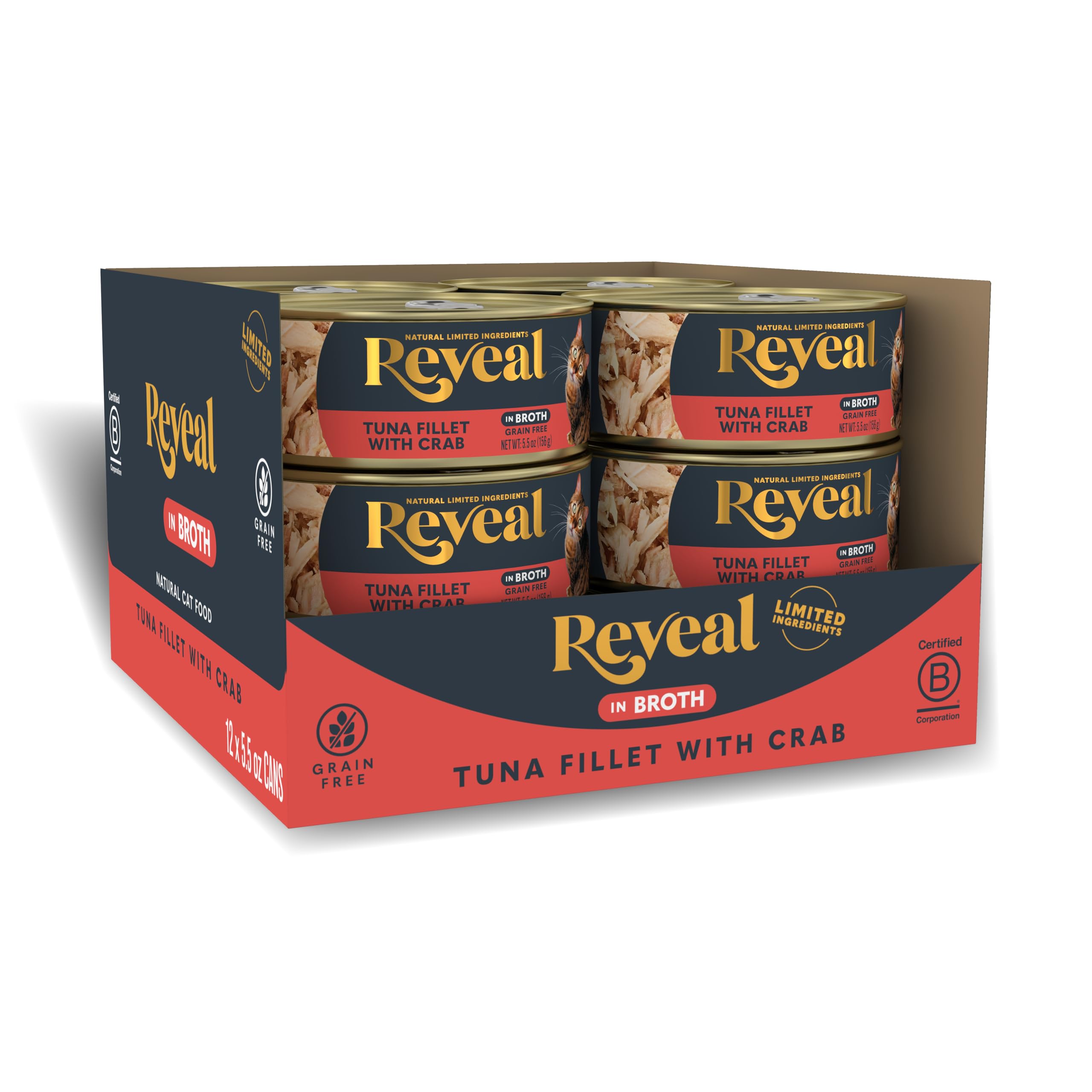 Reveal chat-thon-crabe-bouillon: boîte 5-5oz prête à nourrir votre chat.