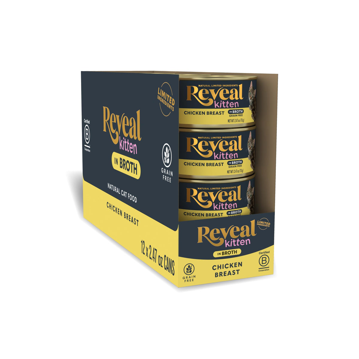 Reveal chaton poulet en bouillon, repas hydratant et savoureux.