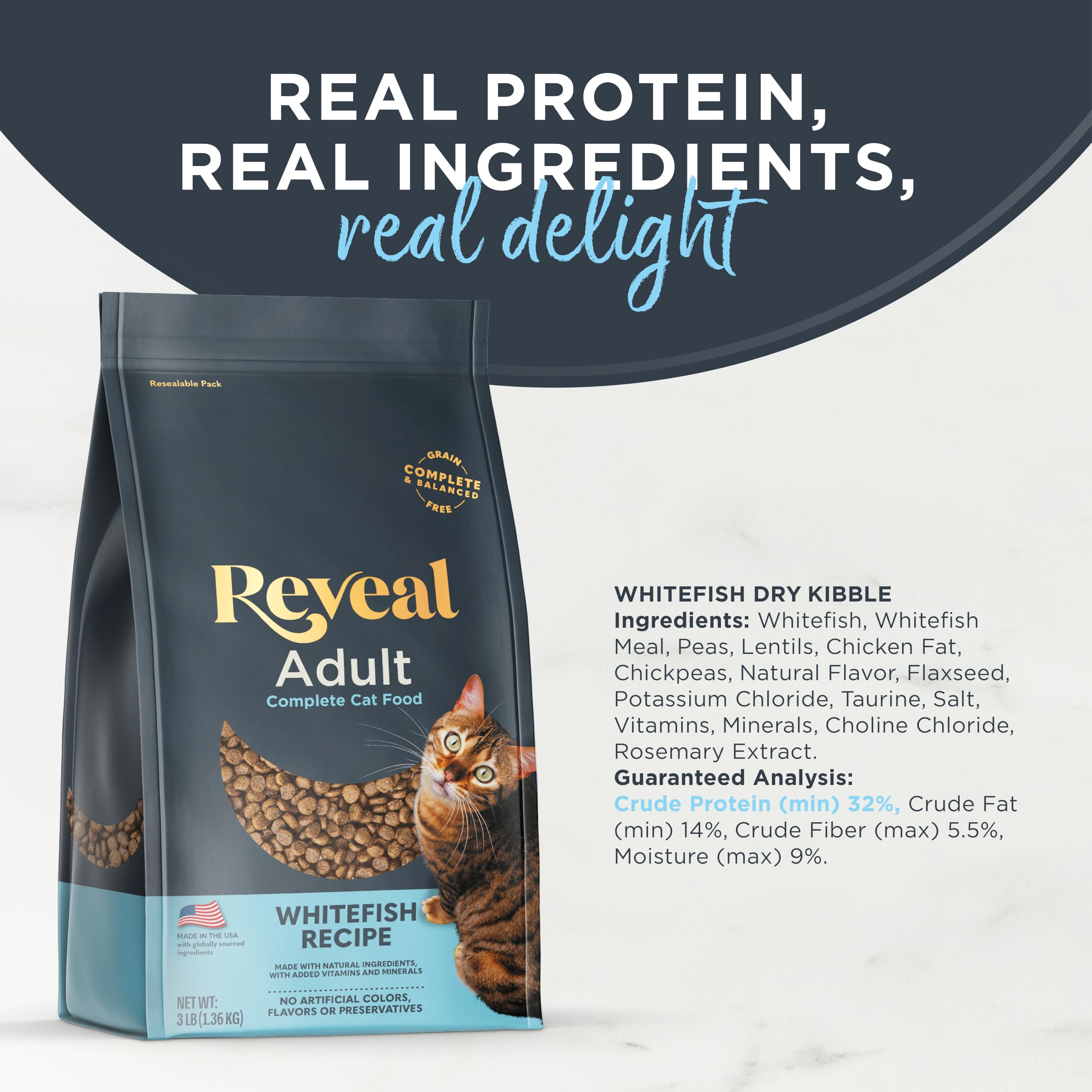 Reveal croquettes chat : étiquette nutritionnelle claire et facile à interpréter.