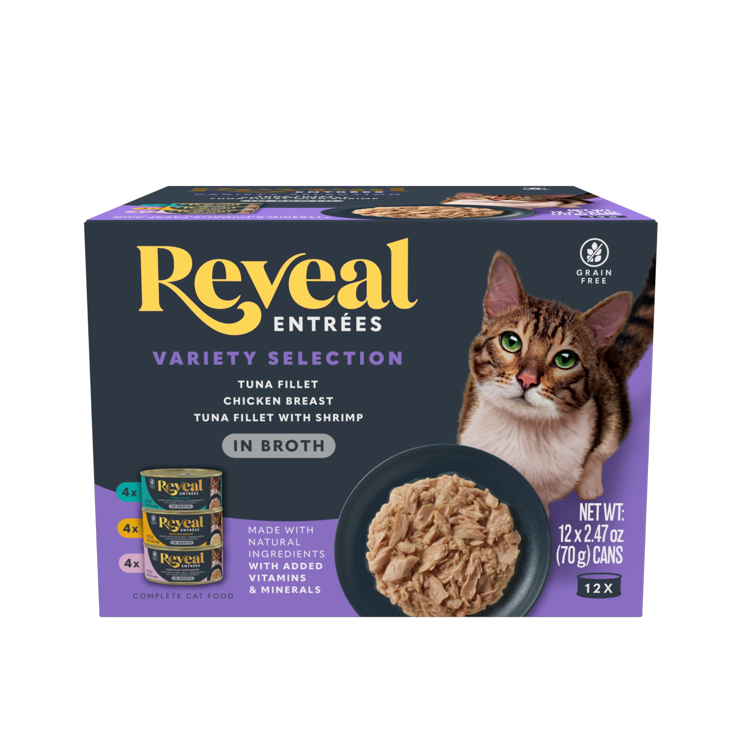 Reveal Entrées: bouillon nourrissant pour chat, hydratation et plaisir du repas.