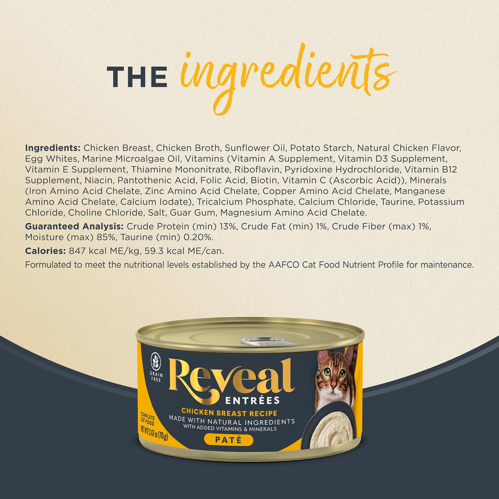 Reveal Entrées ingrédients naturels, ingrédients simples et transparence nutritionnelle.
