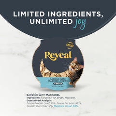 Reveal Naturel: pots sardine-maquereau saveur marine, texture variée pour chats exigeants.