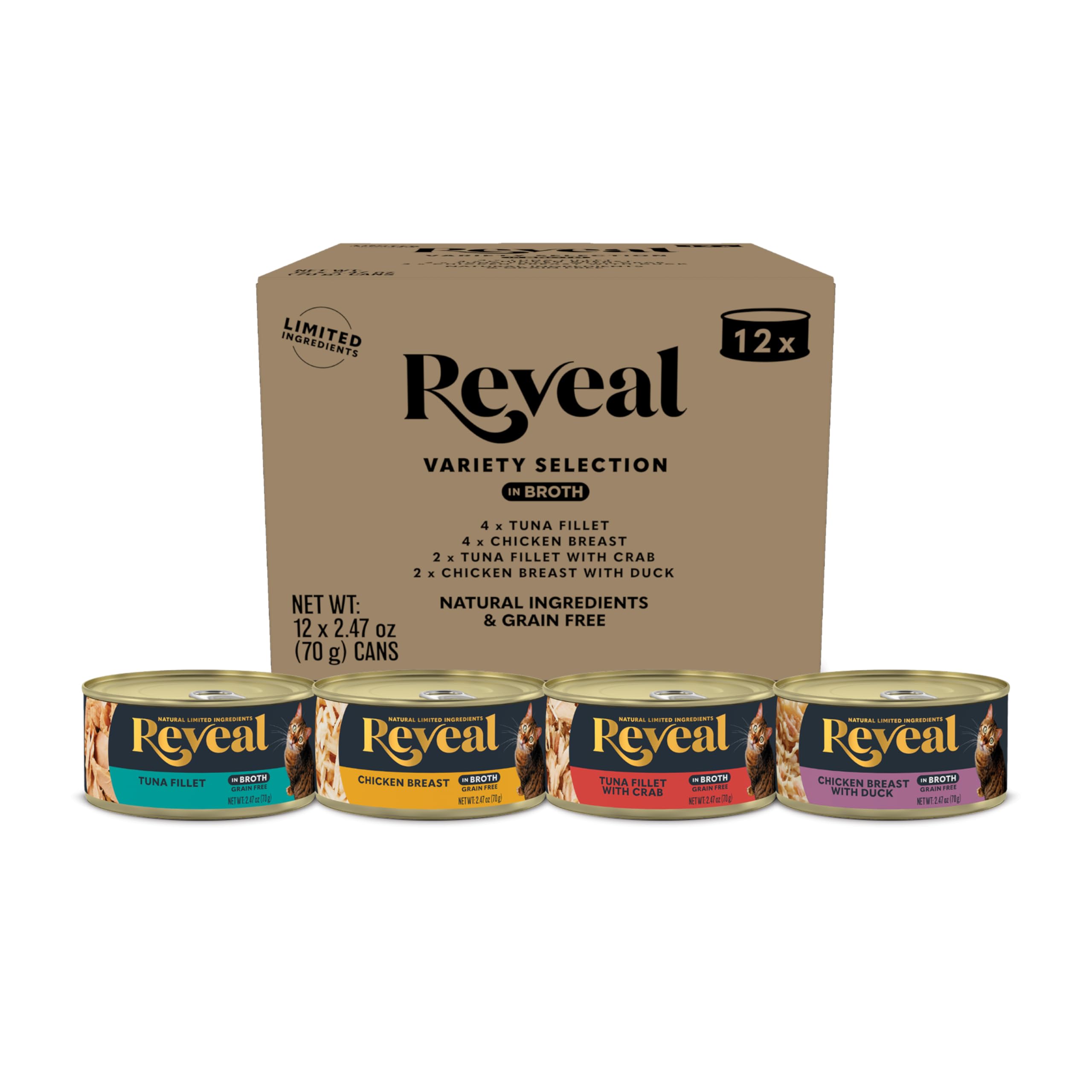 Reveal nourriture humide pour chat, pack varié de boîtes, présentation prête à tester