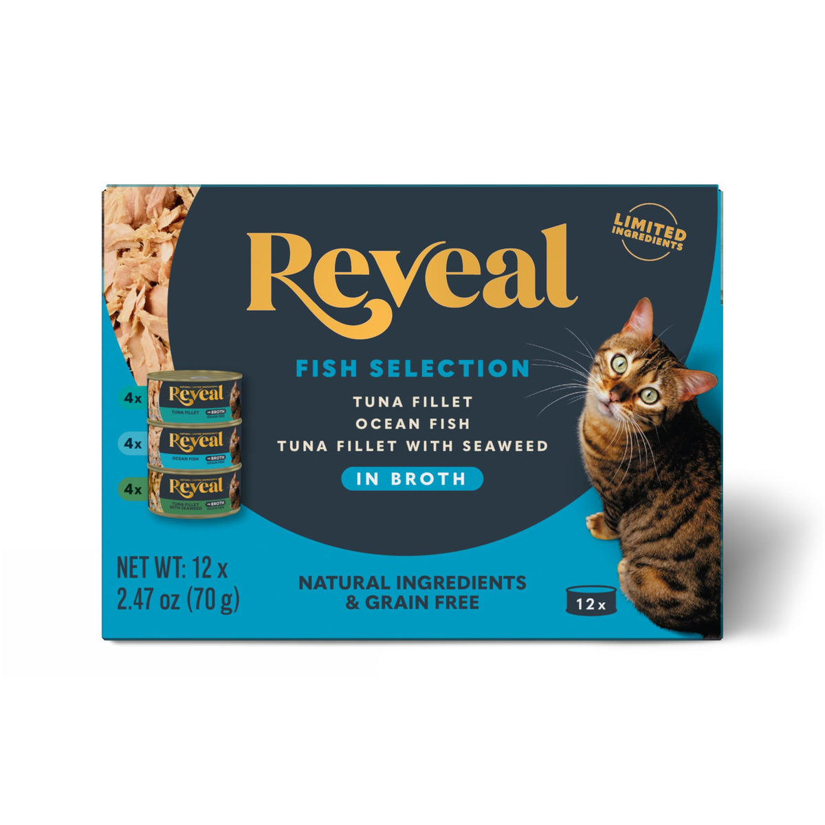 Reveal nourriture humide en conserve, variété 3 saveurs, idéale pour l'hydratation et l'appétit.