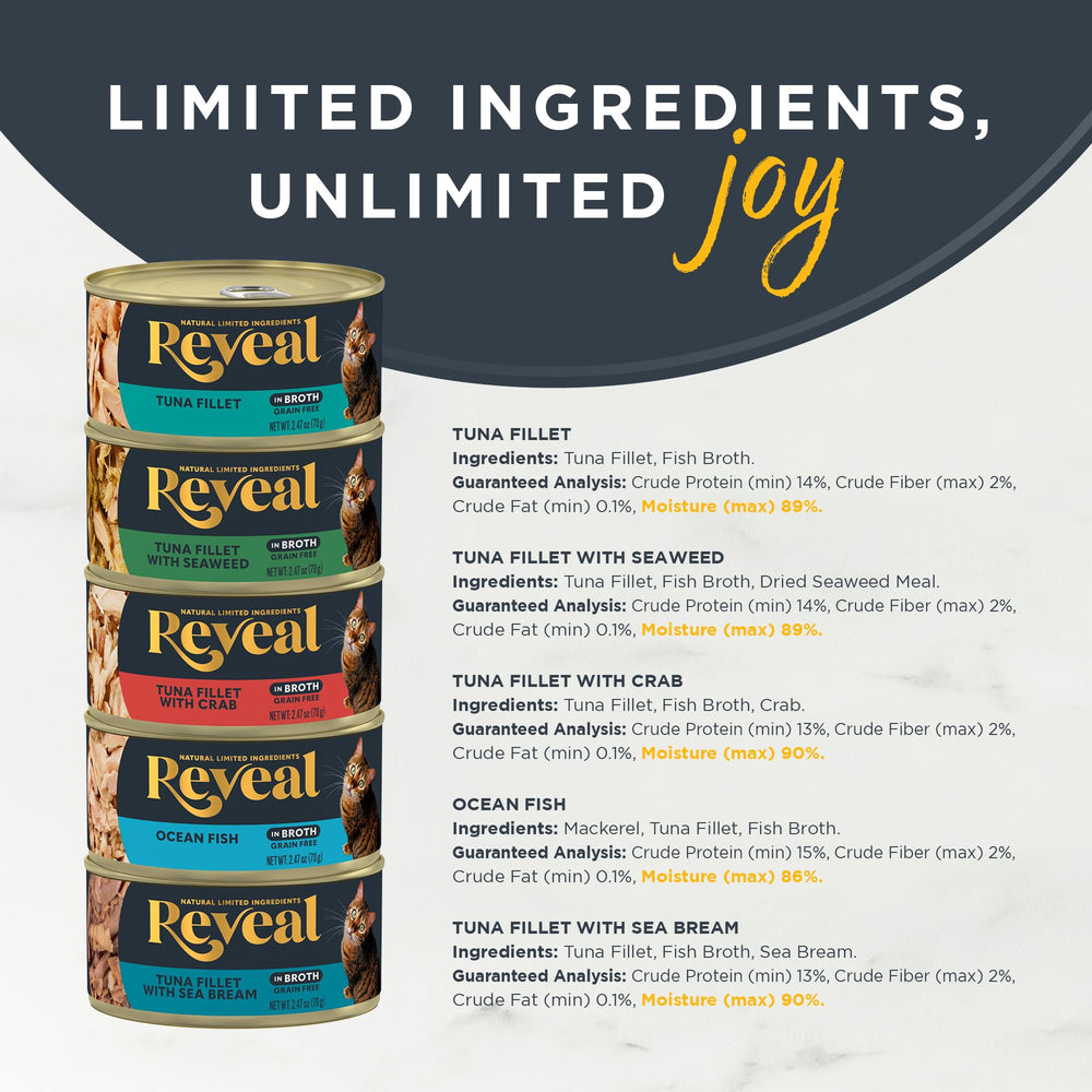 Reveal nourriture chat sans additifs artificiels et saveurs variées.