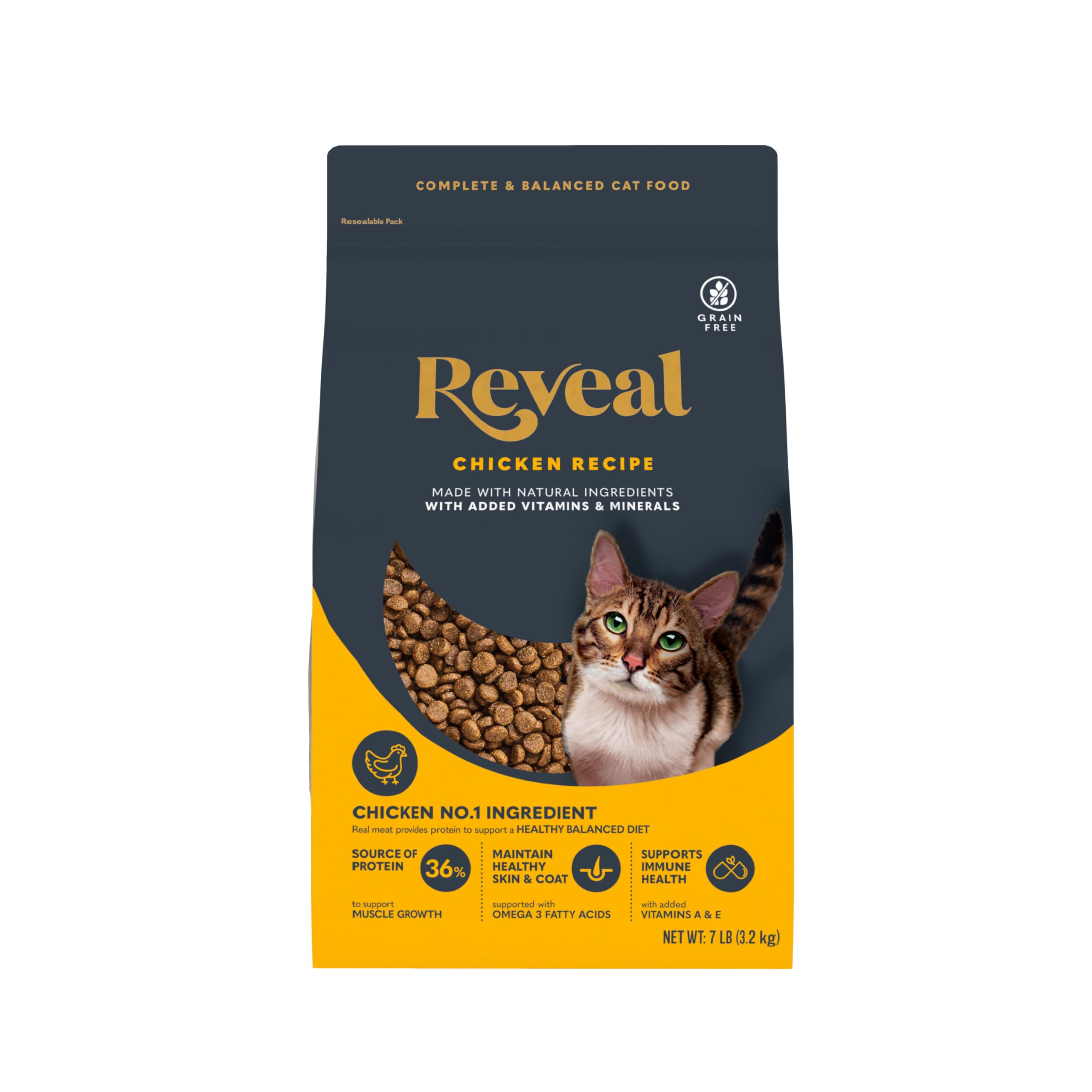 Sac Reveal - nourriture sèche chat au poulet, pratique et économique pour le quotidien.