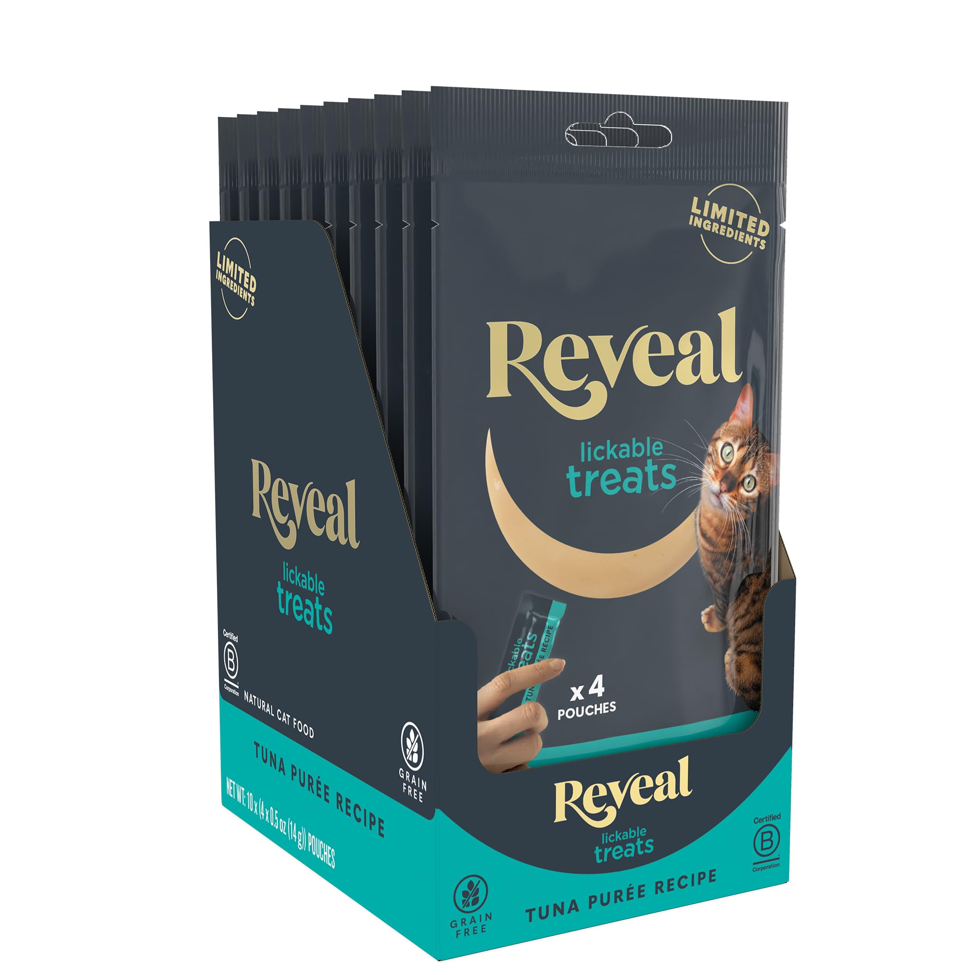Reveal Purée Chat Thon Squeeze Up: friandise humide pratique et riche en protéines.