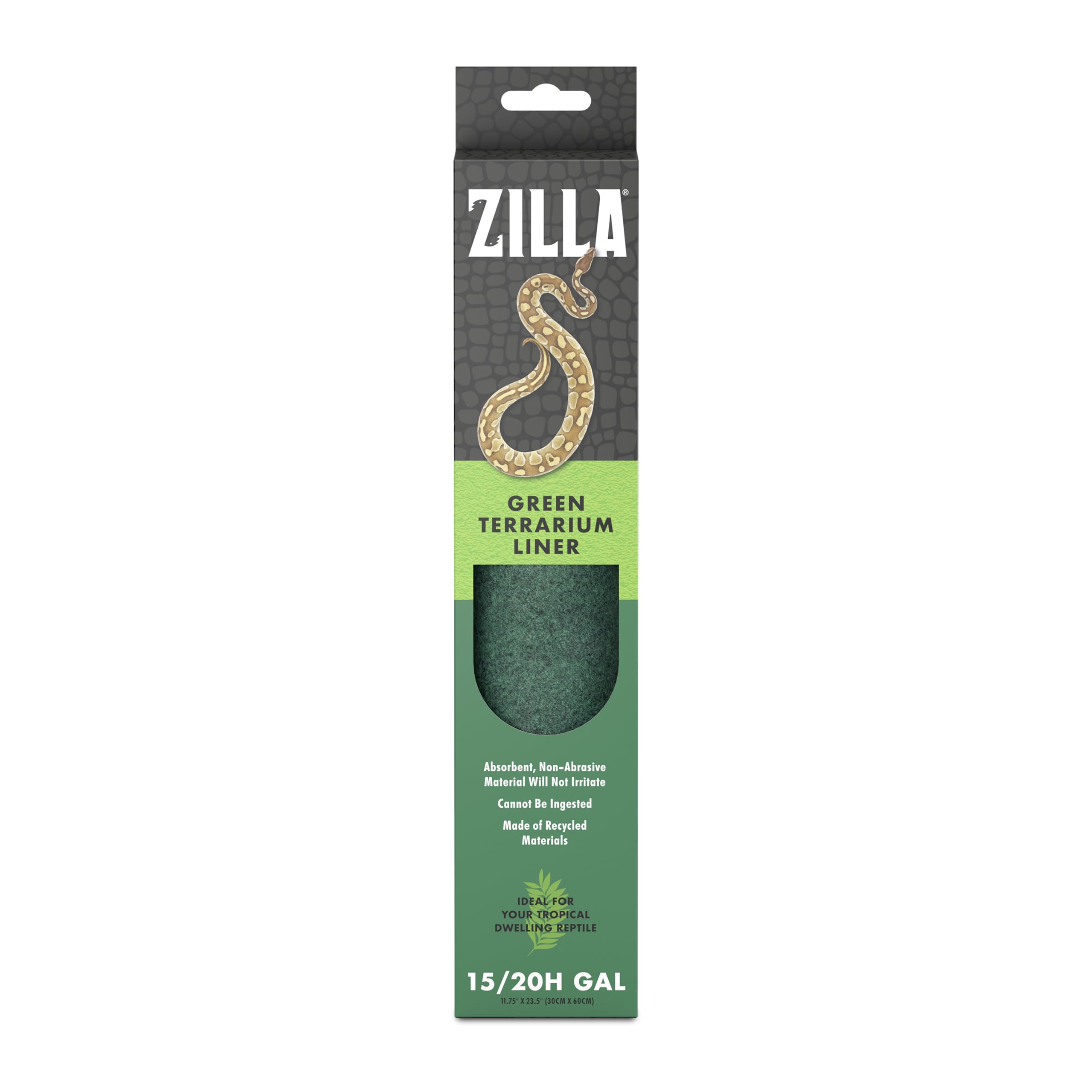 Revêtement Zilla terrarium vert, rouleau pratique et sûr pour reptiles.