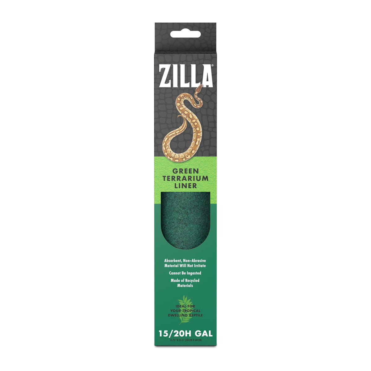 Revêtement Zilla terrarium vert, rouleau pratique et sûr pour reptiles.