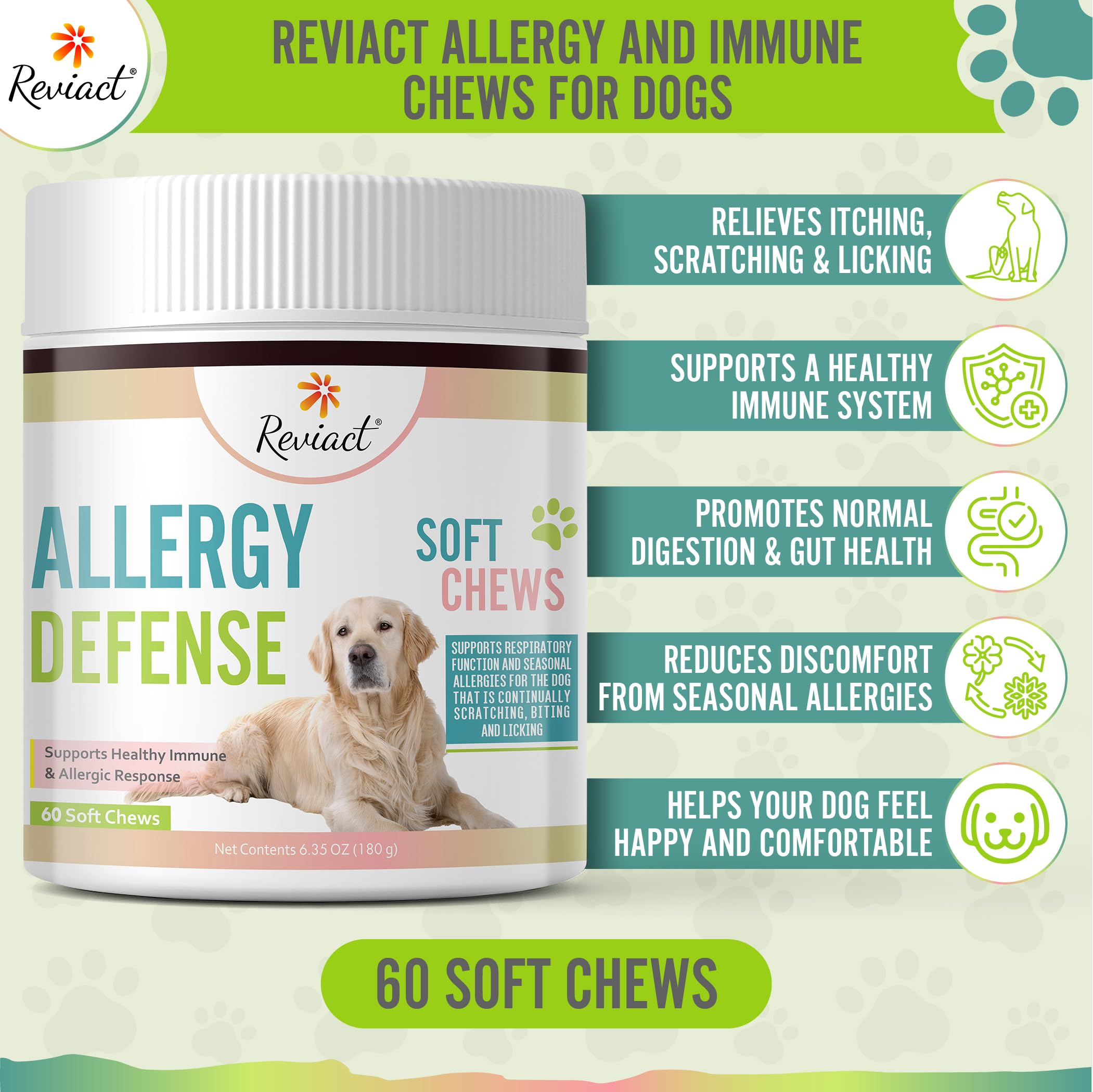Reviact – soutien immunitaire pour chien, peau saine et énergie équilibrée.