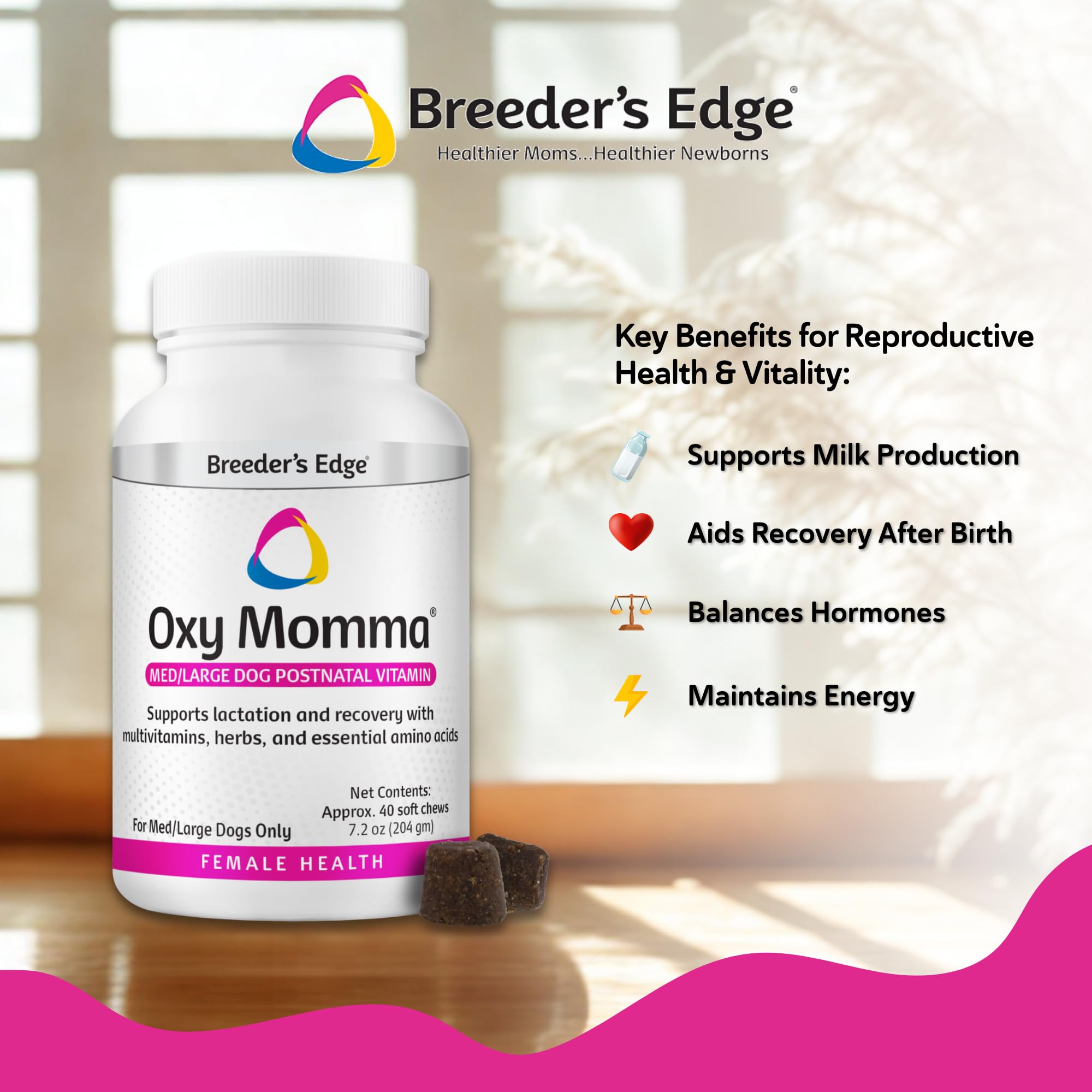 Breeder's Edge Oxy Momma, ingredients a base de fenugrec et chardon Marie.