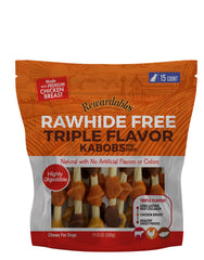 Rewardables broches triple saveur poulet-boeuf-patate-douce, friandise longue durée.
