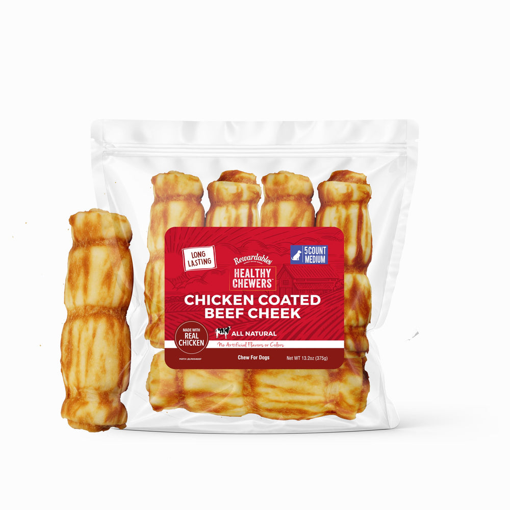 Rewardables rouleaux de joue de boeuf enrobés poulet, récompense durable pour chiens actifs