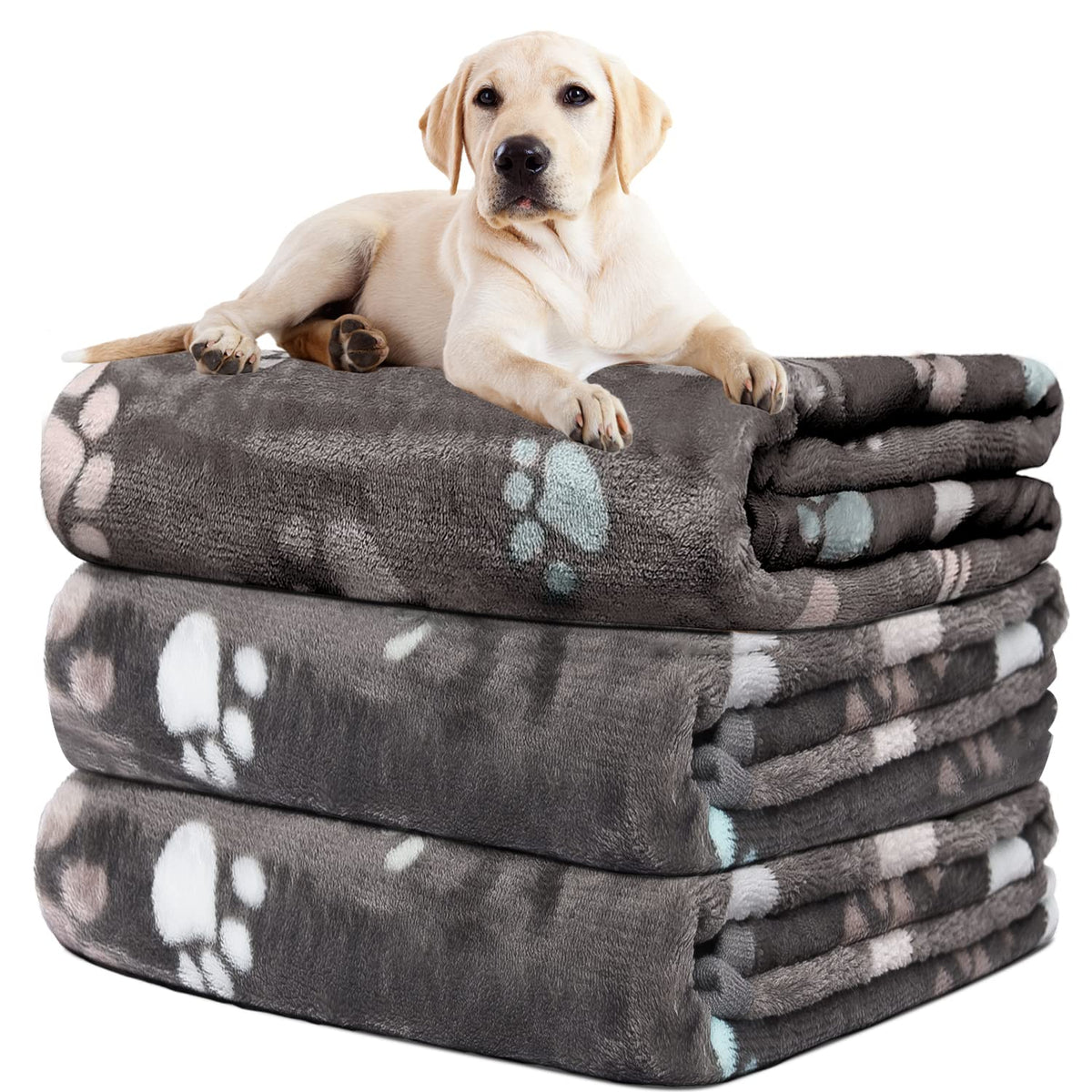 Couverture Rezutan pour chien gris avec motif patte, douceur idéale pour les câlins.