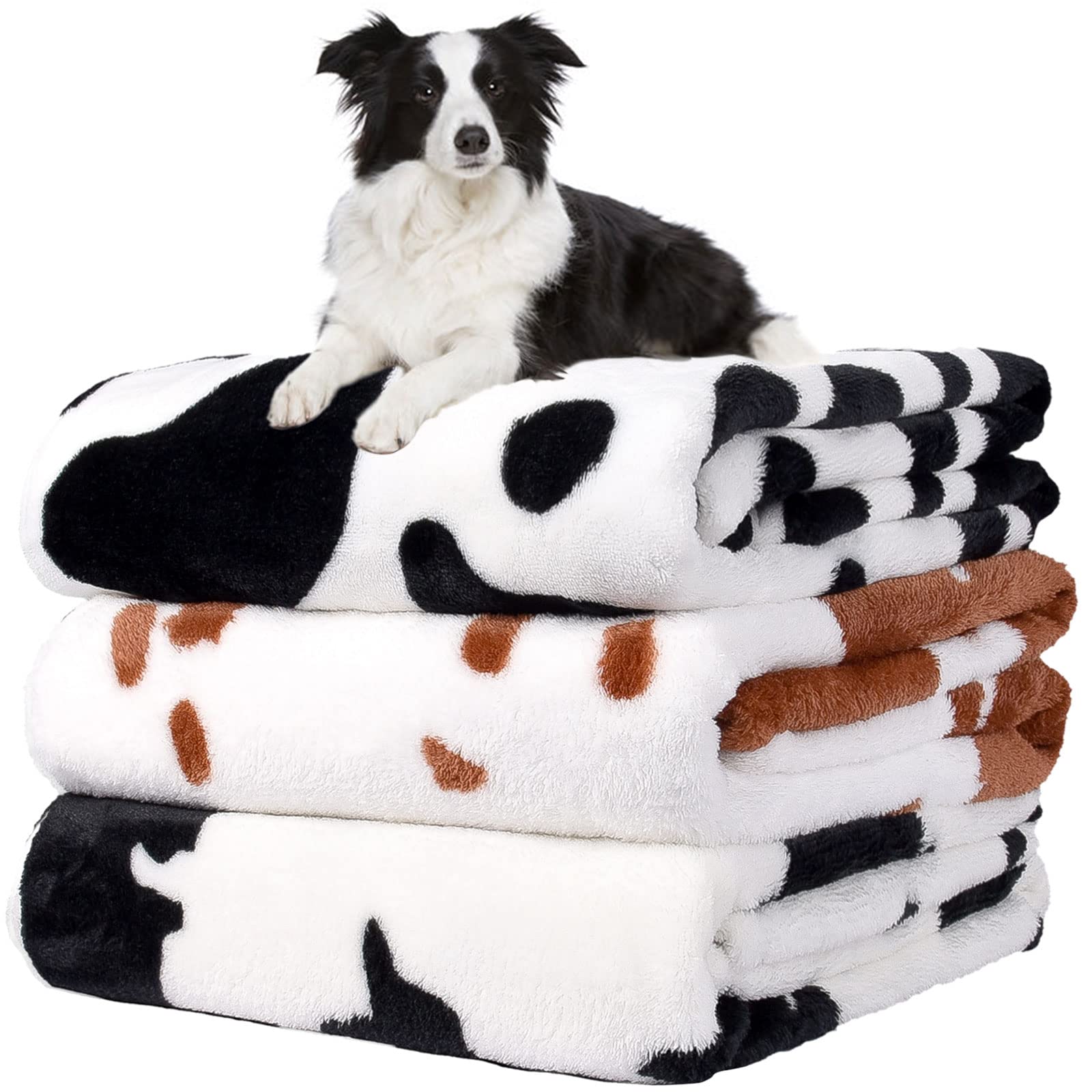 Rezutan couverture chien imprimé vache noir-brun-blanc, chaleur et confort durable.