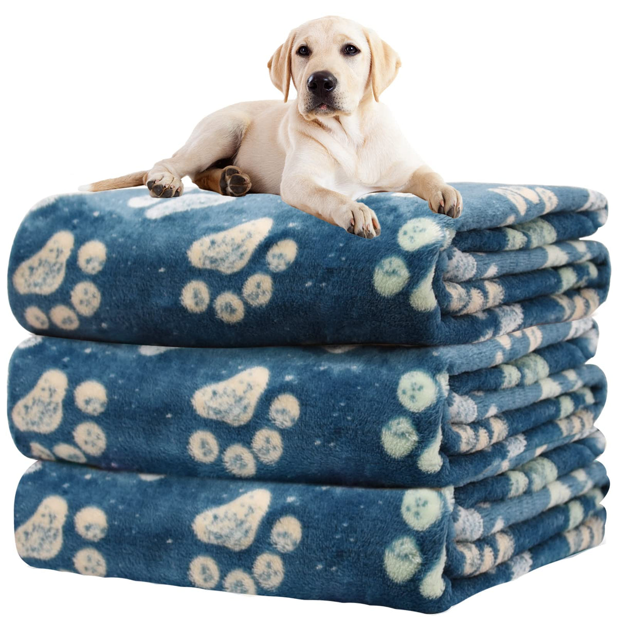 Couverture Rezutan pour chien bleu nuit avec patte, douceur réconfortante.