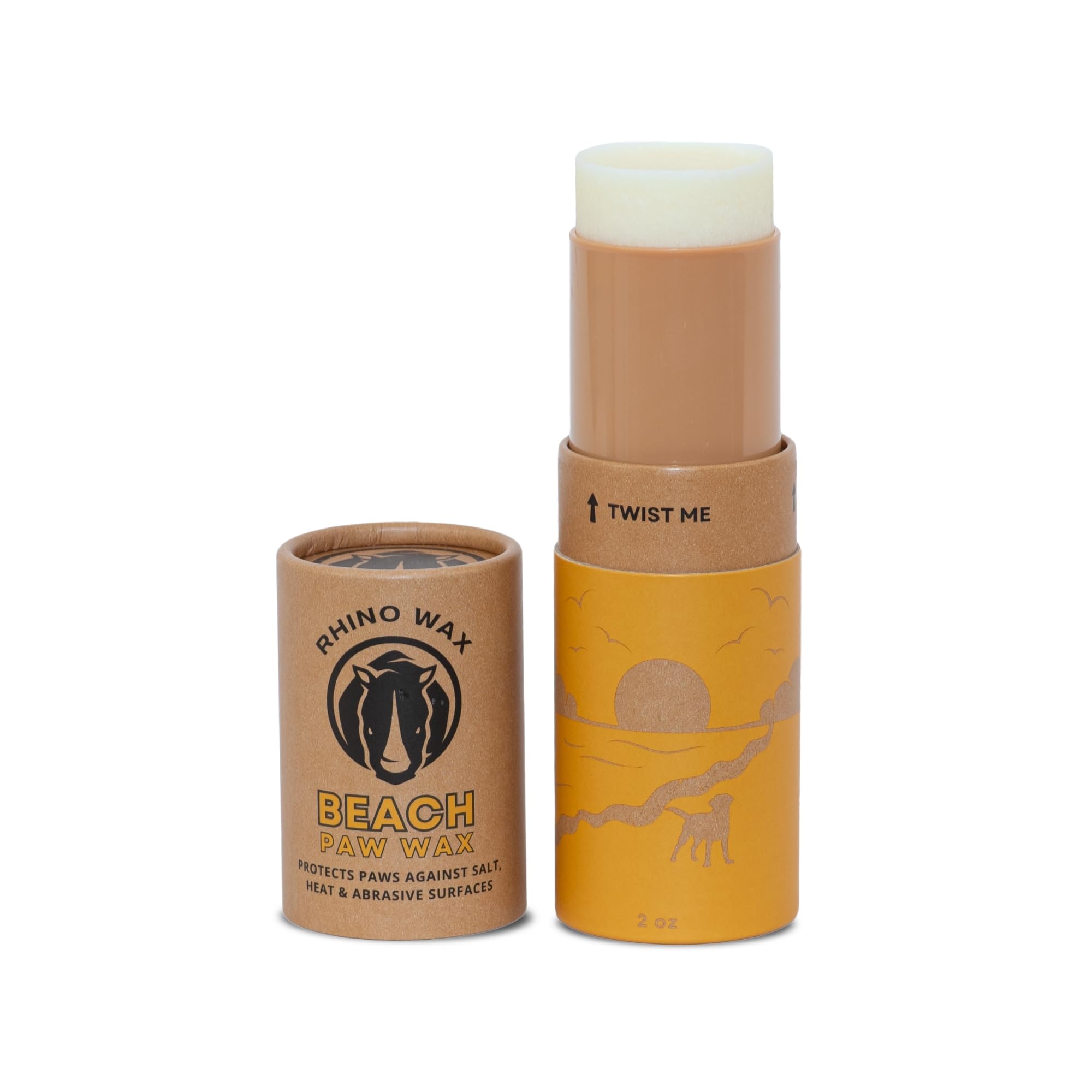 Rhino Wax baume-pattes plage 2oz, protège les coussinets des roches et du sable.