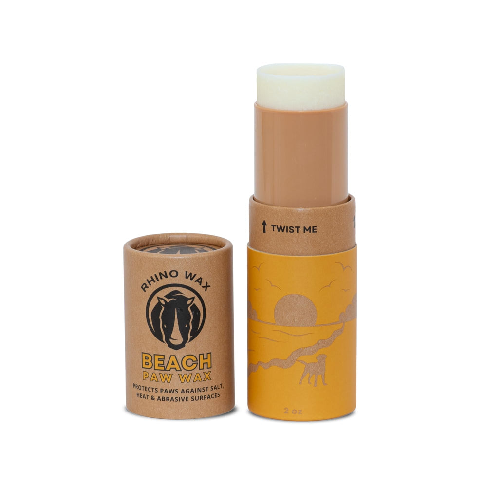 Rhino Wax baume-pattes plage 2oz, protège les coussinets des roches et du sable.
