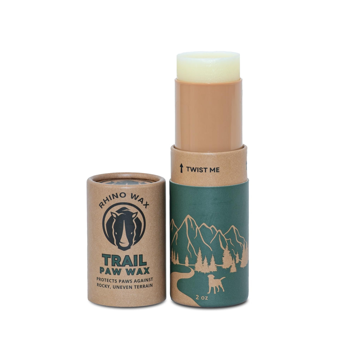 Rhino Wax protège les pattes du chien sur les sentiers rocheux.
